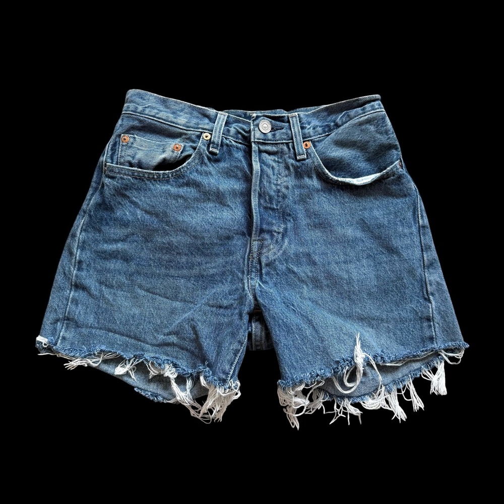 Levis Made & Crafted 501 Crop Denim Shorts Blue Cut Off 25